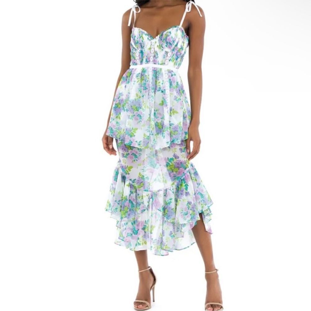 For Love And Lemons Meadow Maxi Dress floral print bustier gown lace cottage M